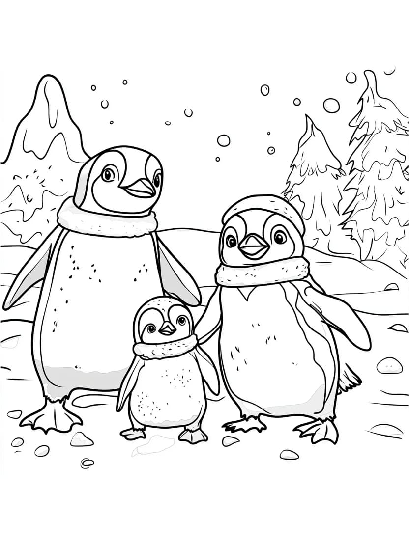 Coloriage Pingouin Famille