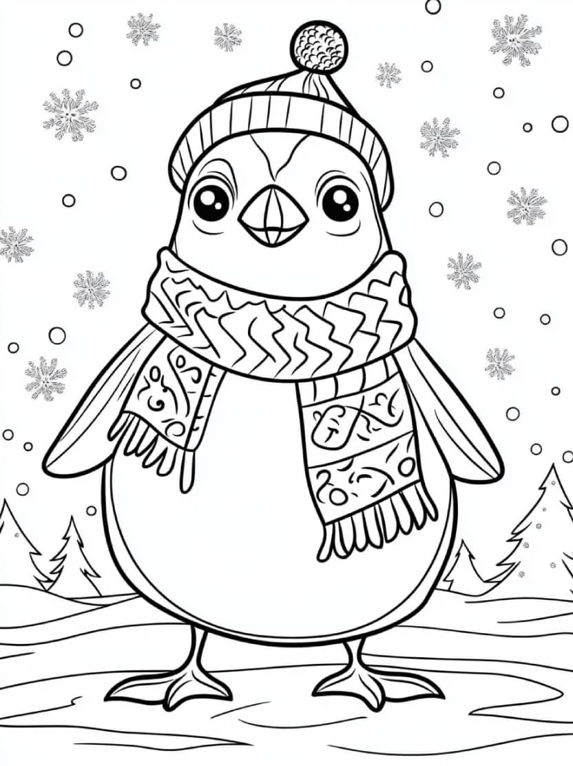 Coloriage Pingouin Hiver Gratuit