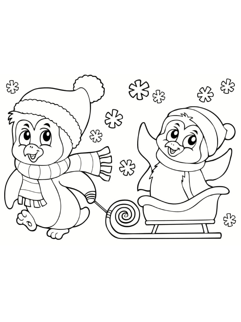 Coloriage Pingouin Joyeux Avec Amis