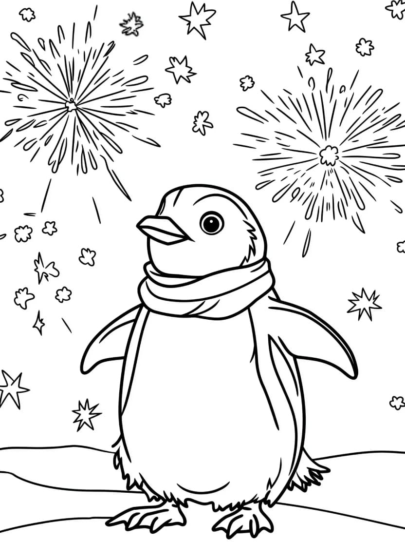 Coloriage Pingouin Nouvel An