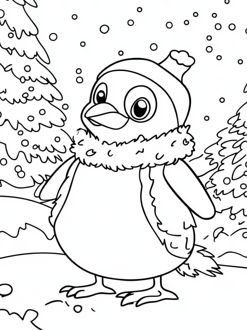 Coloriage Pingouin Scarf Hiver