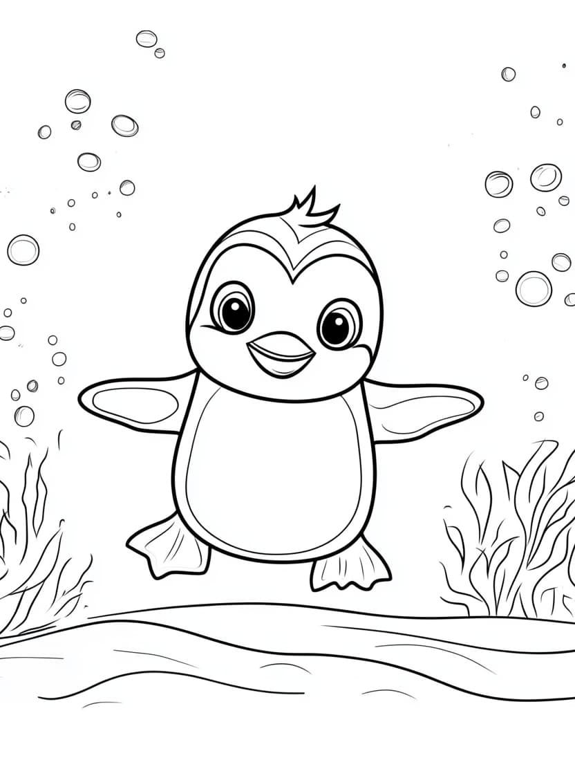 Coloriage Pingouin Simple Mignon