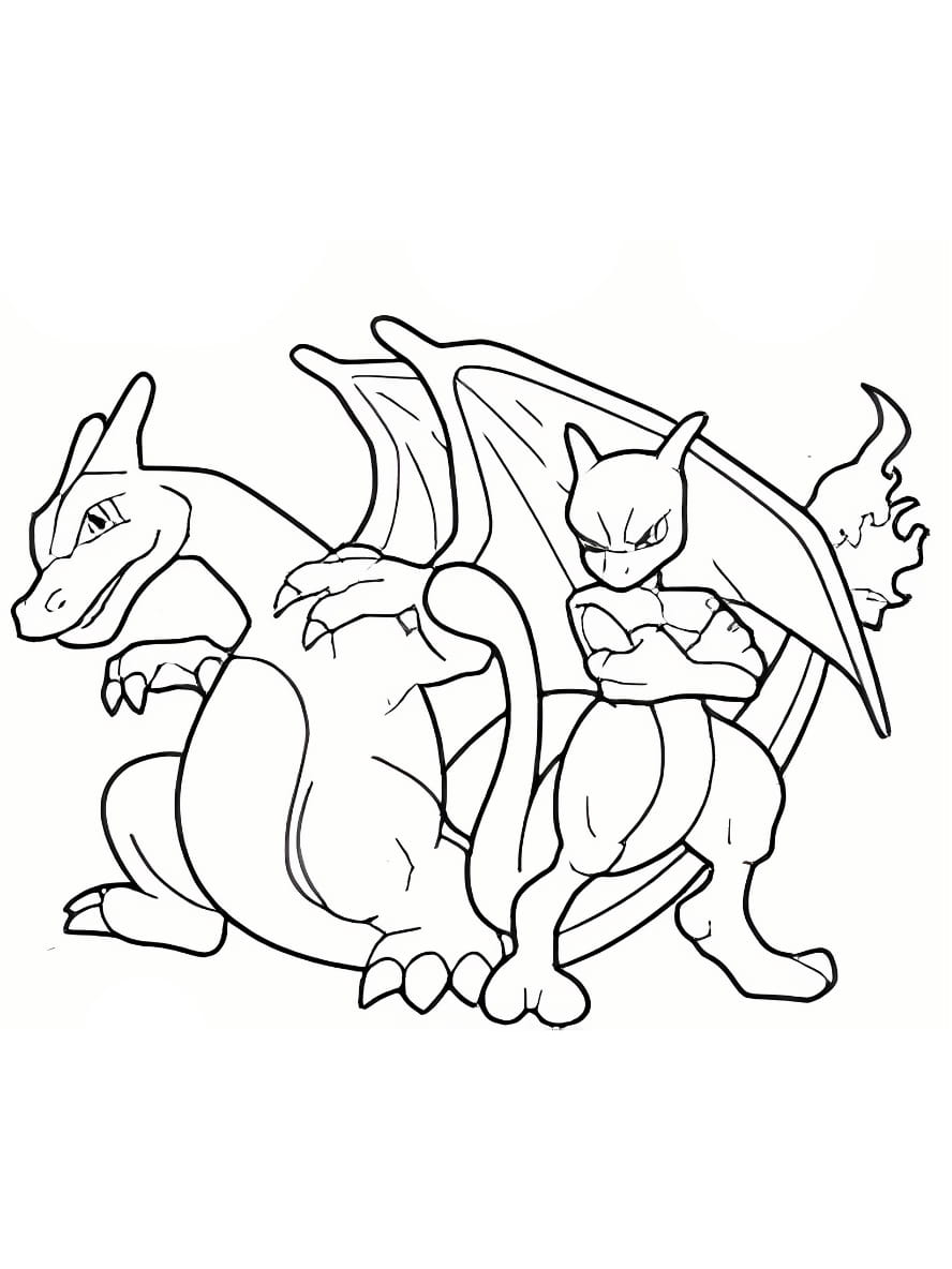 Coloriage Pokemon Dracaufeu Et Mewtwo