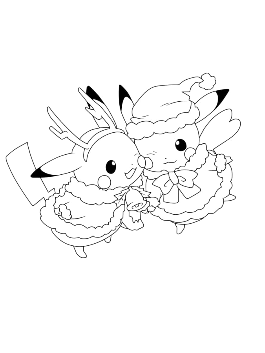 Coloriage Pokemon Noel Deux Pikachu