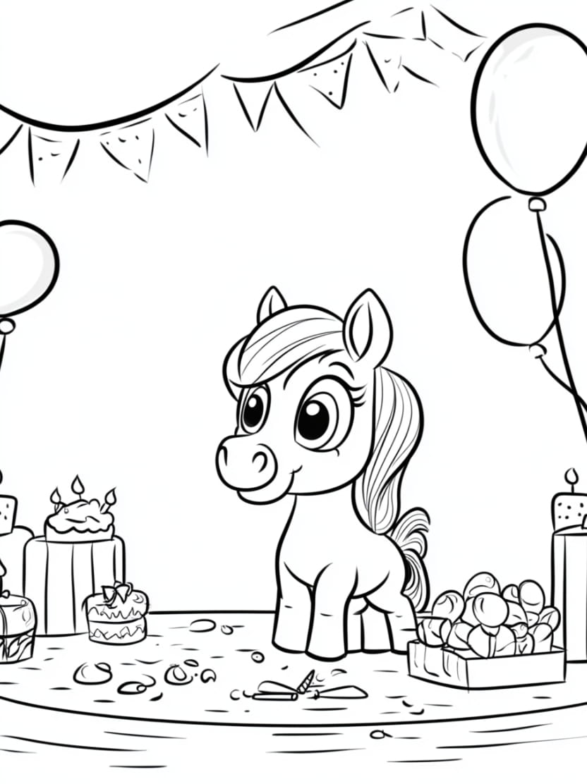 Coloriage Poney Anniversaire