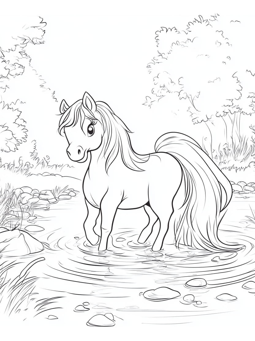 Coloriage Poney Dans La Foret