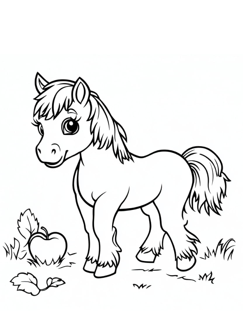 Coloriage Poney Et Arbres