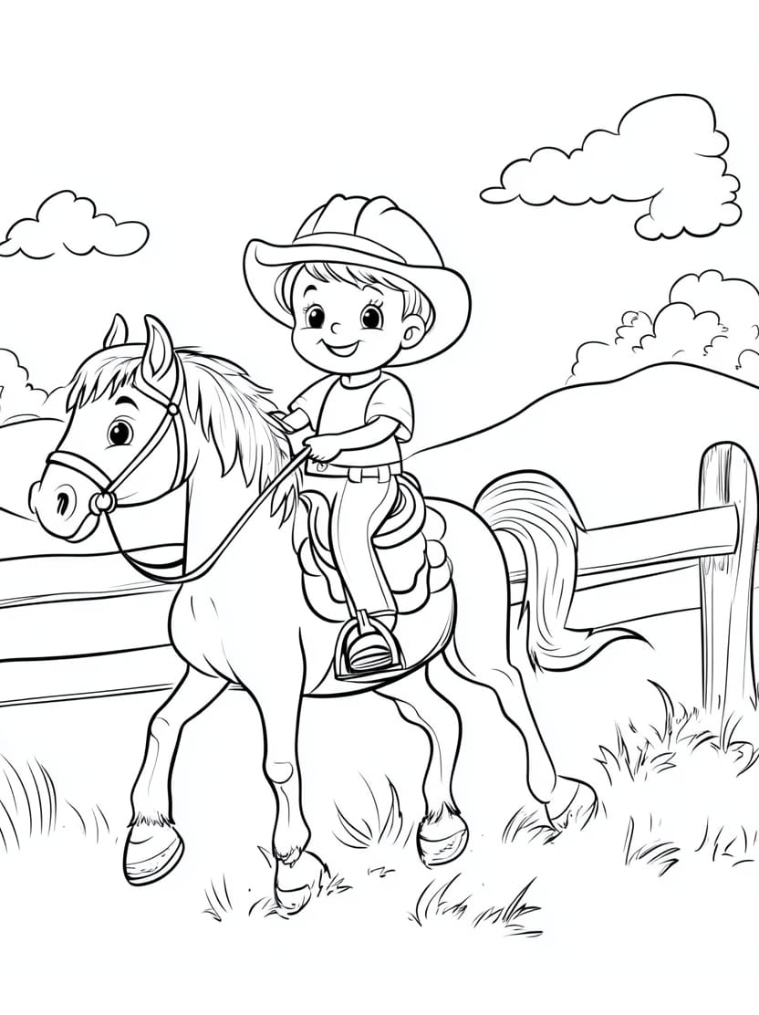 Coloriage Poney Et Garcon