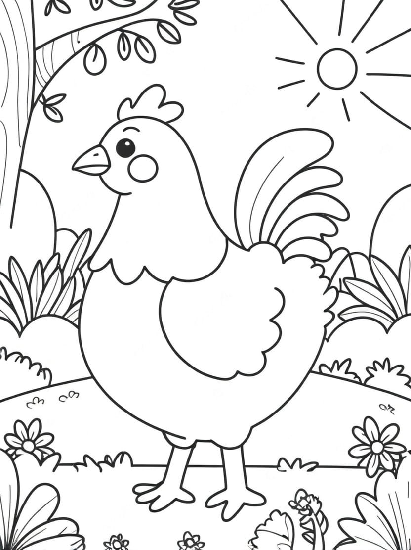 Coloriage Poule Dans Jardin A Imprimer