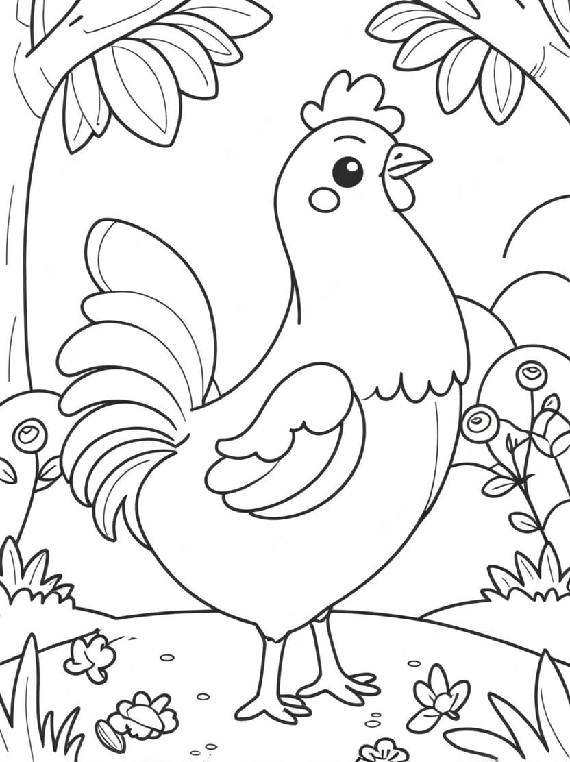 Coloriage Poule Dans Jardin