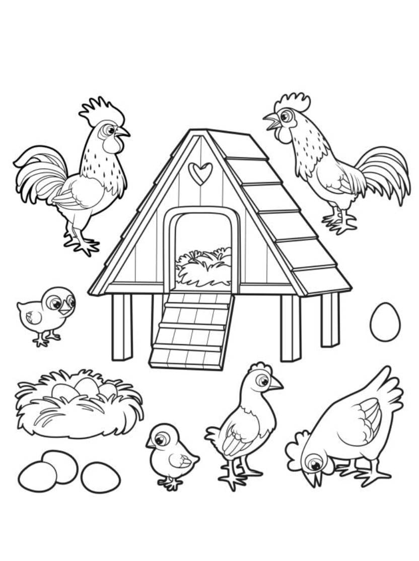 Coloriage Poule Dans La Ferme