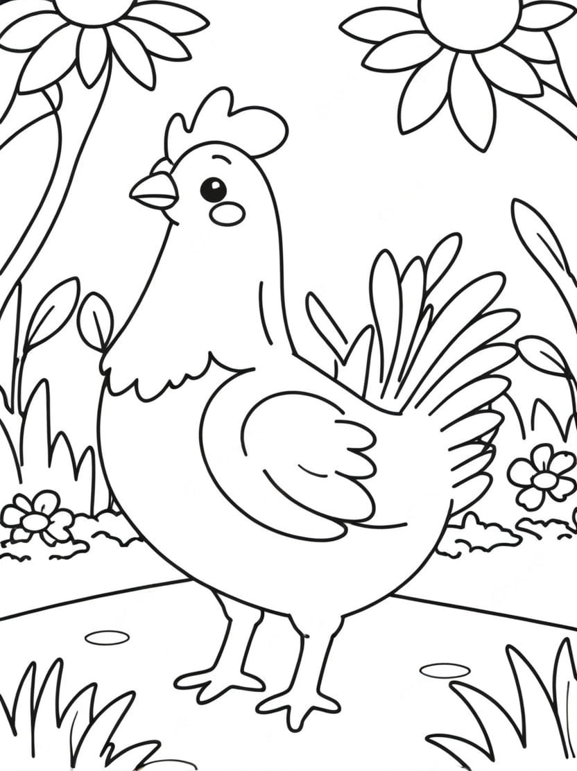 Coloriage Poule Et Fleurs