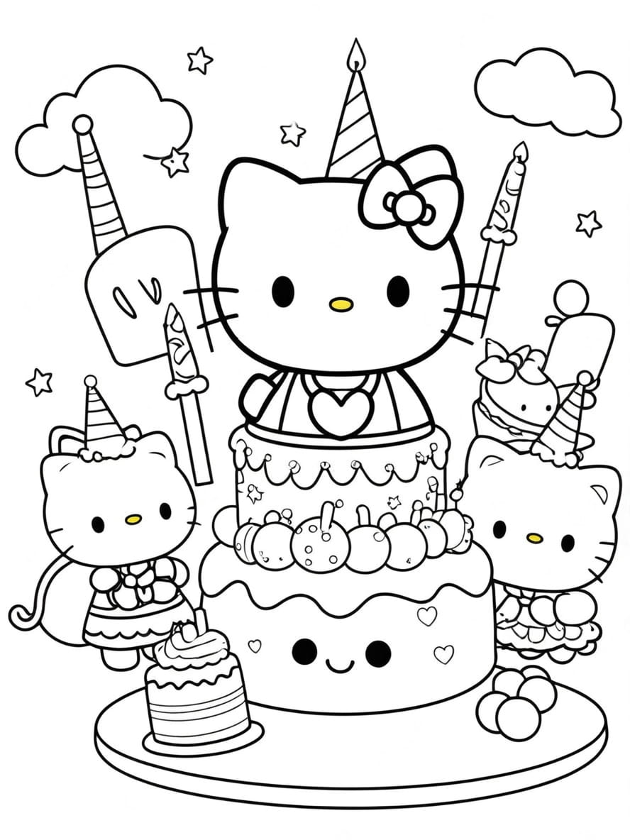 Coloriage Pour La Fete D Anniversaire De Hello Kitty