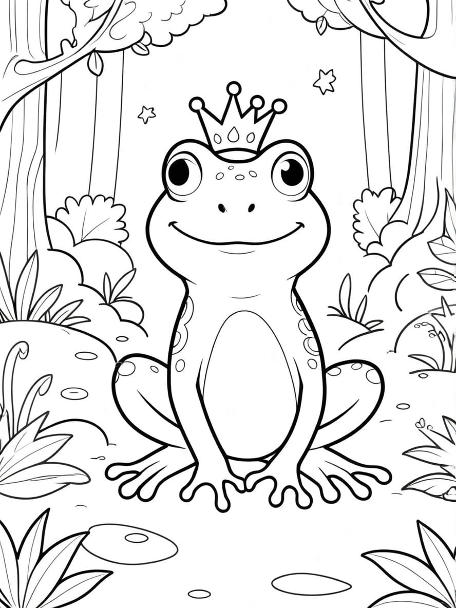 Coloriage Prince Grenouille Dans Une Foret Magique