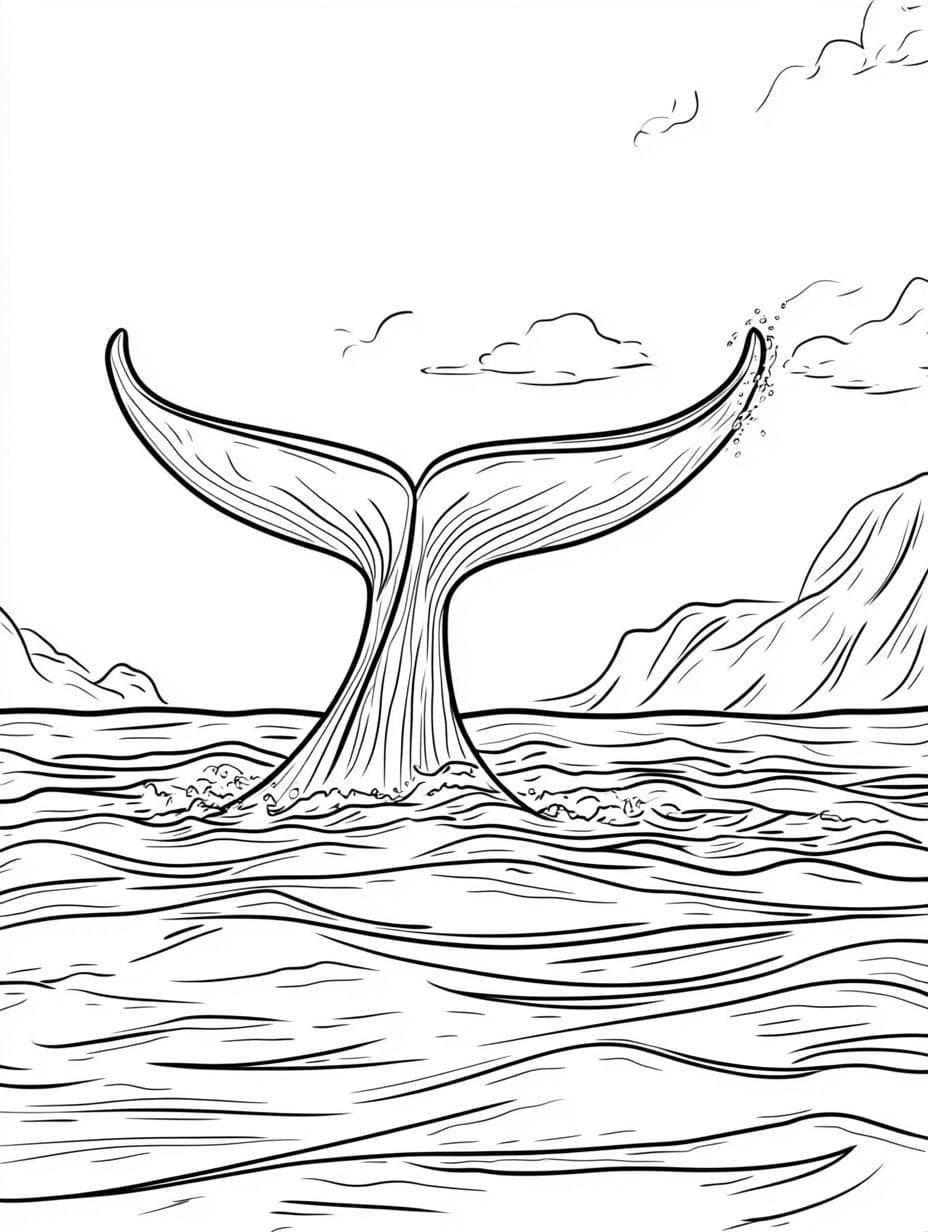 Coloriage Queue Majestueuse D Une Baleine Au Dessus De L Eau