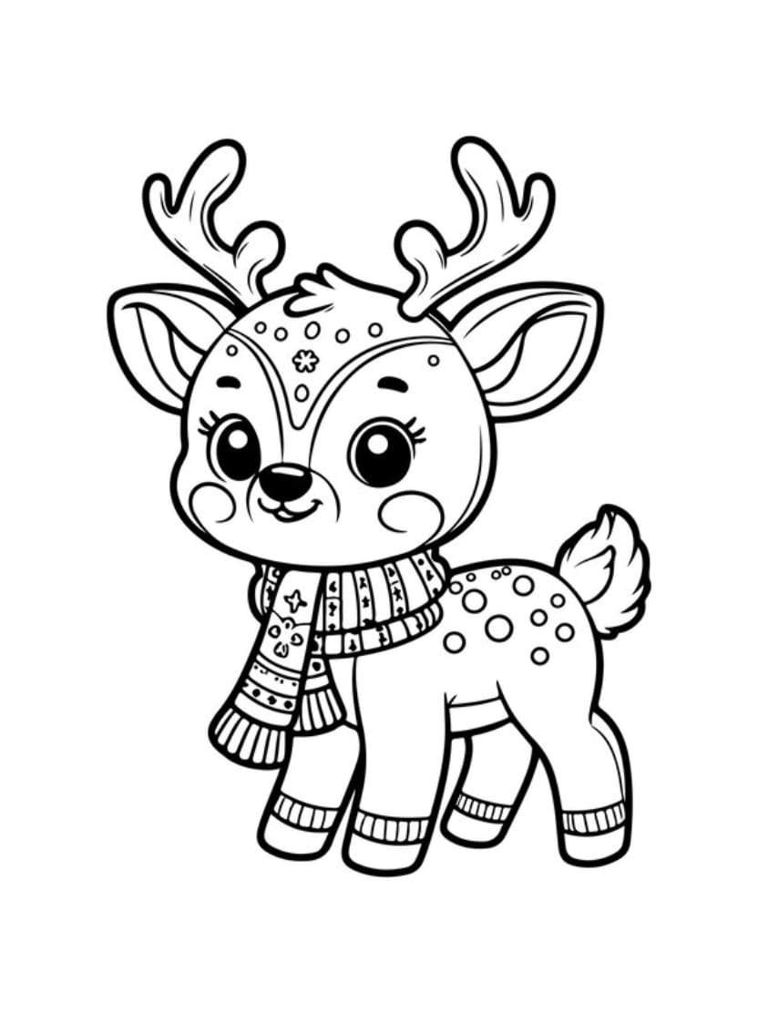 Coloriage Renne De Noel Avec Echarpe