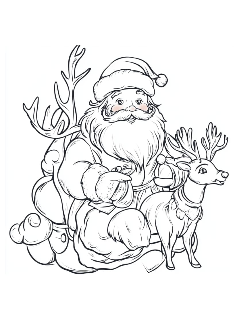 Coloriage Renne De Noel Avec Santa Claus