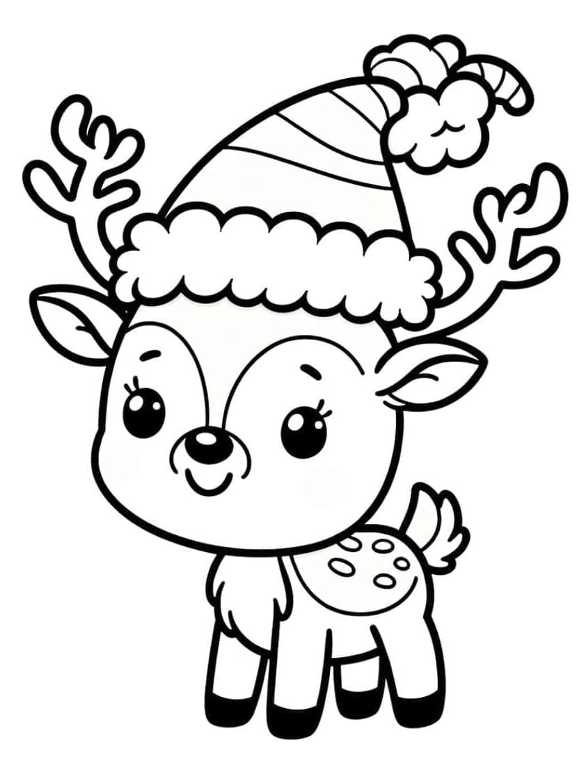 Coloriage Renne De Noel Chibi Avec Bonnet