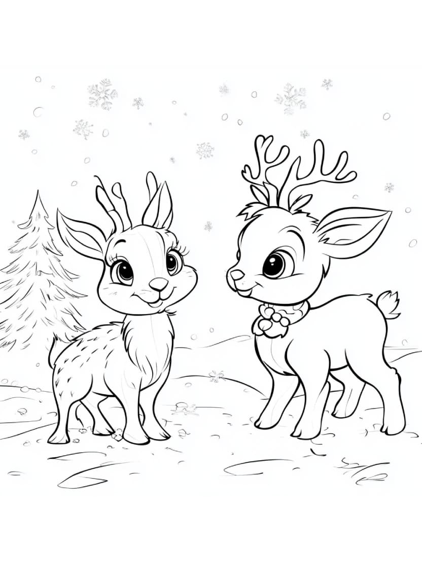 Coloriage Renne De Noel En Duo