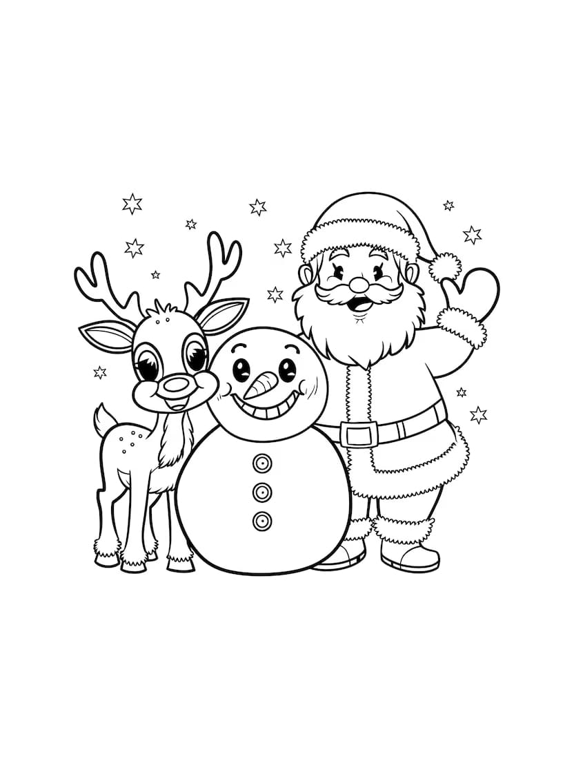 Coloriage Renne De Noel Et Bonhomme De Neige