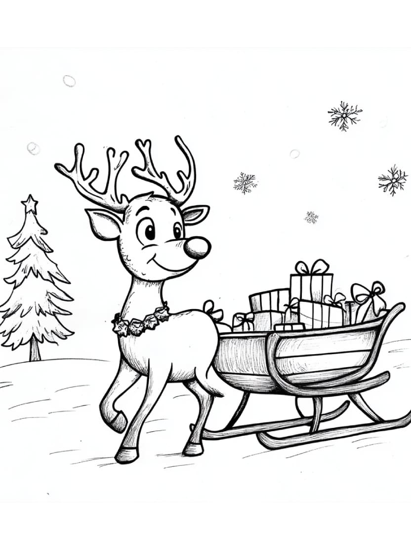 Coloriage Renne De Noel Gratuit Pour Enfant