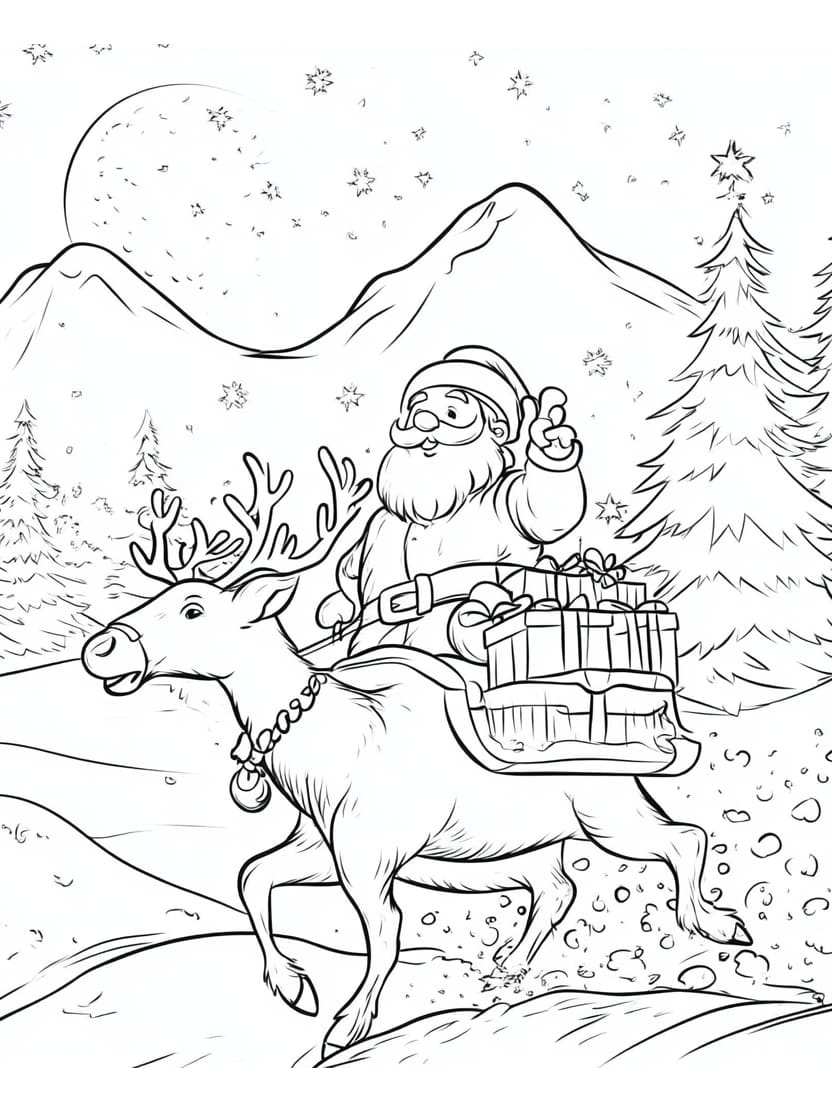 Coloriage Renne De Noel Simple Pour Enfant