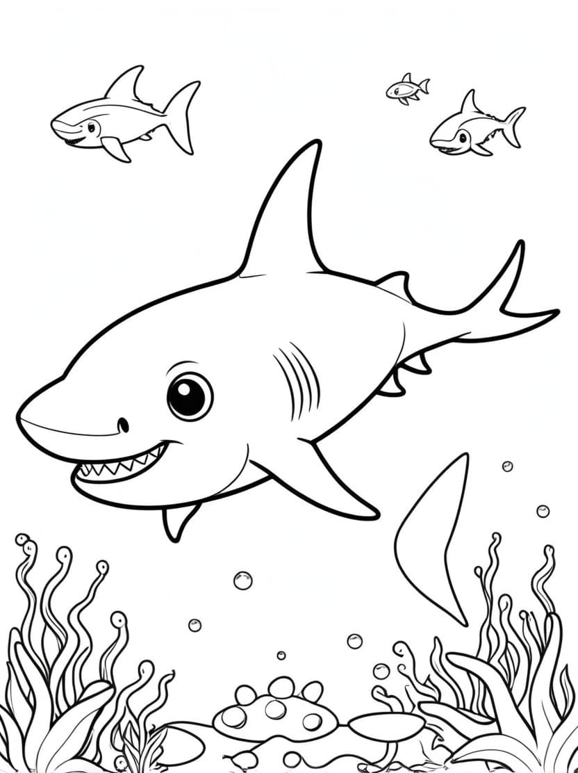 Coloriage Requin Avec Des Petits Poissons