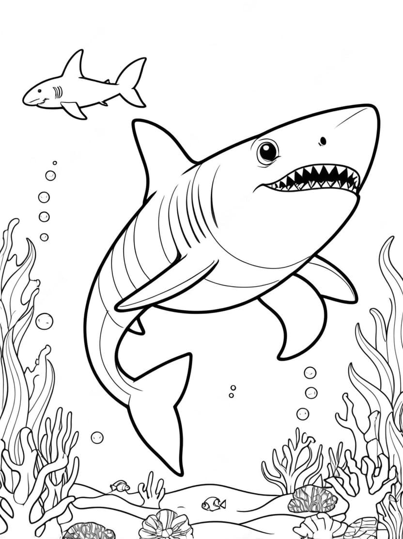 Coloriage Requin En Train De Nager Joyeusement