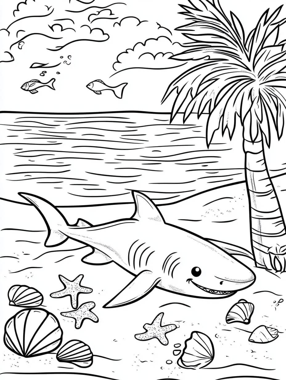 Coloriage Requin Simple Et Ballon