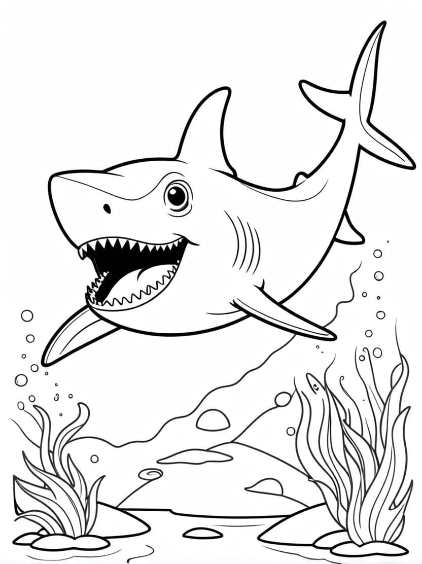 Coloriage Requin Sous Un Grand Ocean