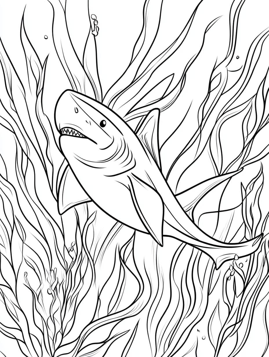 Coloriage Requin Vegetation Marine