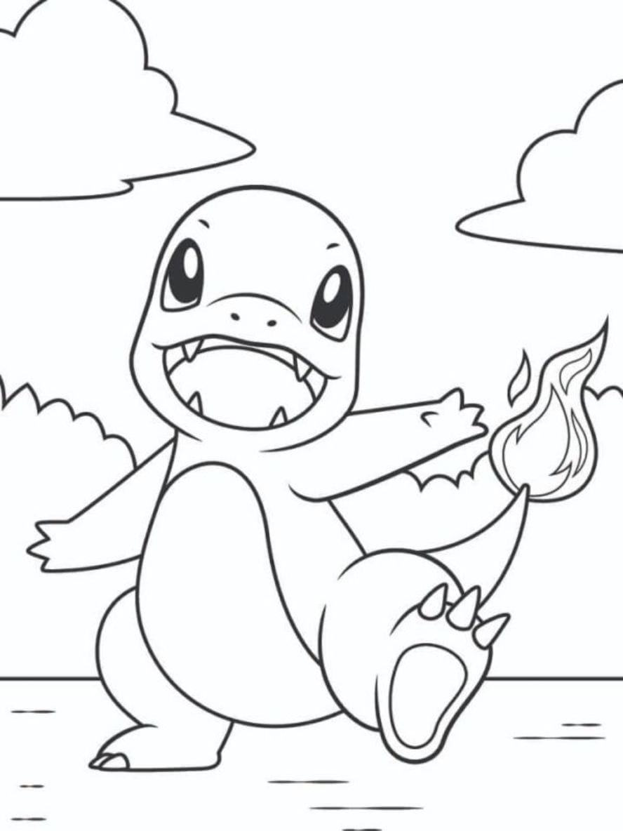 Coloriage Salameche Pokemon Drole De Type Feu