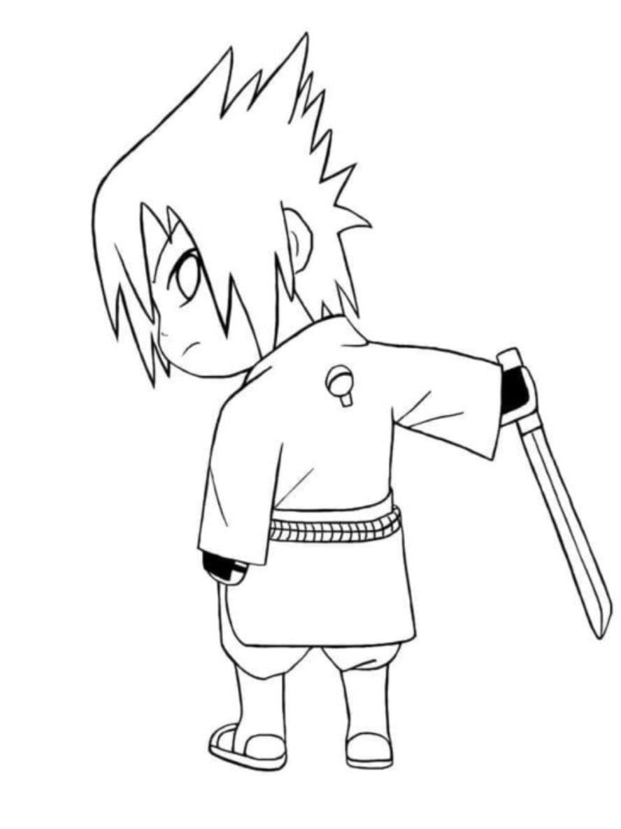 Coloriage Sasuke Avec Le Symbole Uchiha Sur Sa Cape Chibi