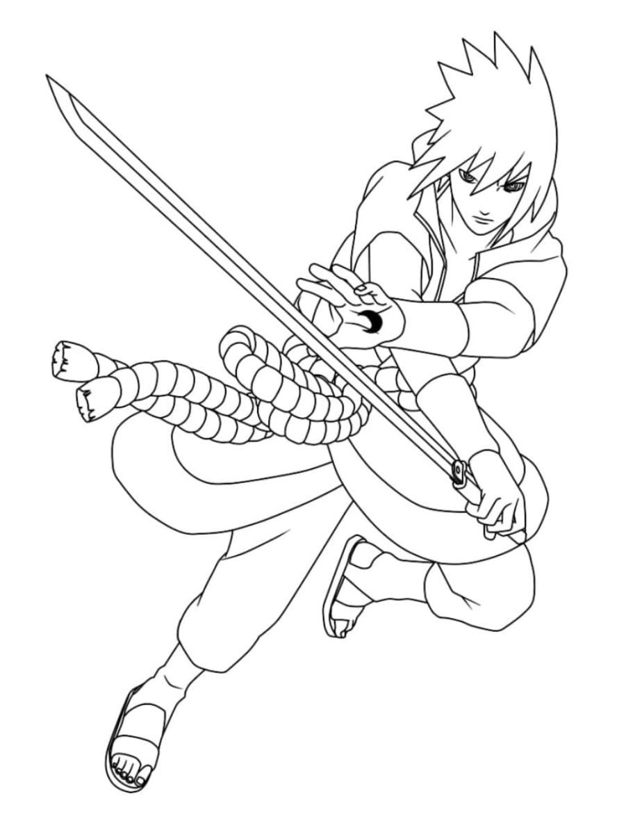 Coloriage Sasuke Avec Une Epee