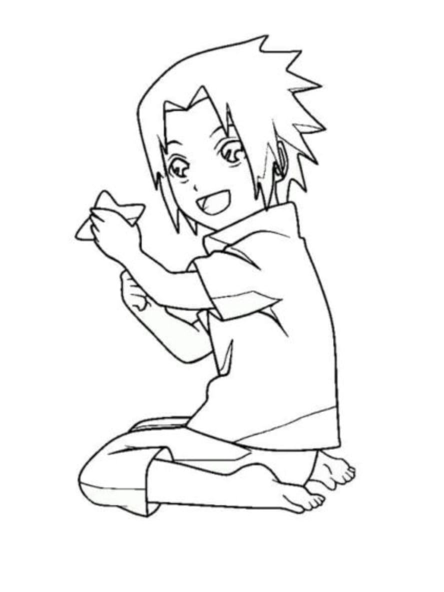 Coloriage Sasuke Chibi Joyeux Et Heureux