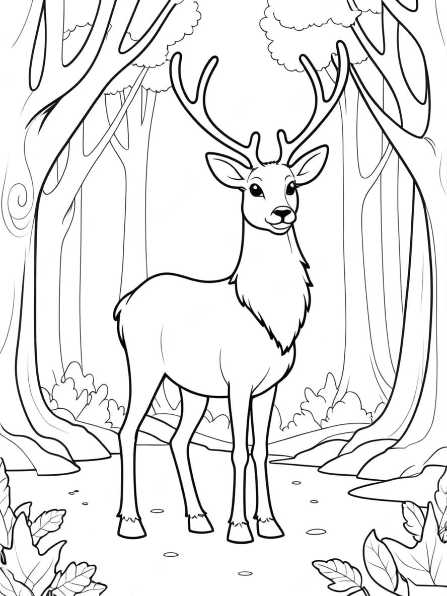 Coloriage Scene Fantastique Avec Un Cerf Mystique