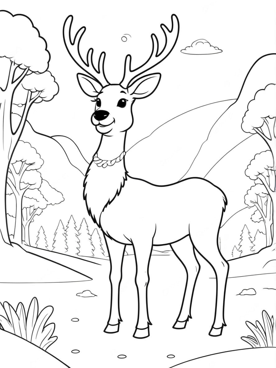 Coloriage Scene Tranquille D Un Cerf Au Petit Matin