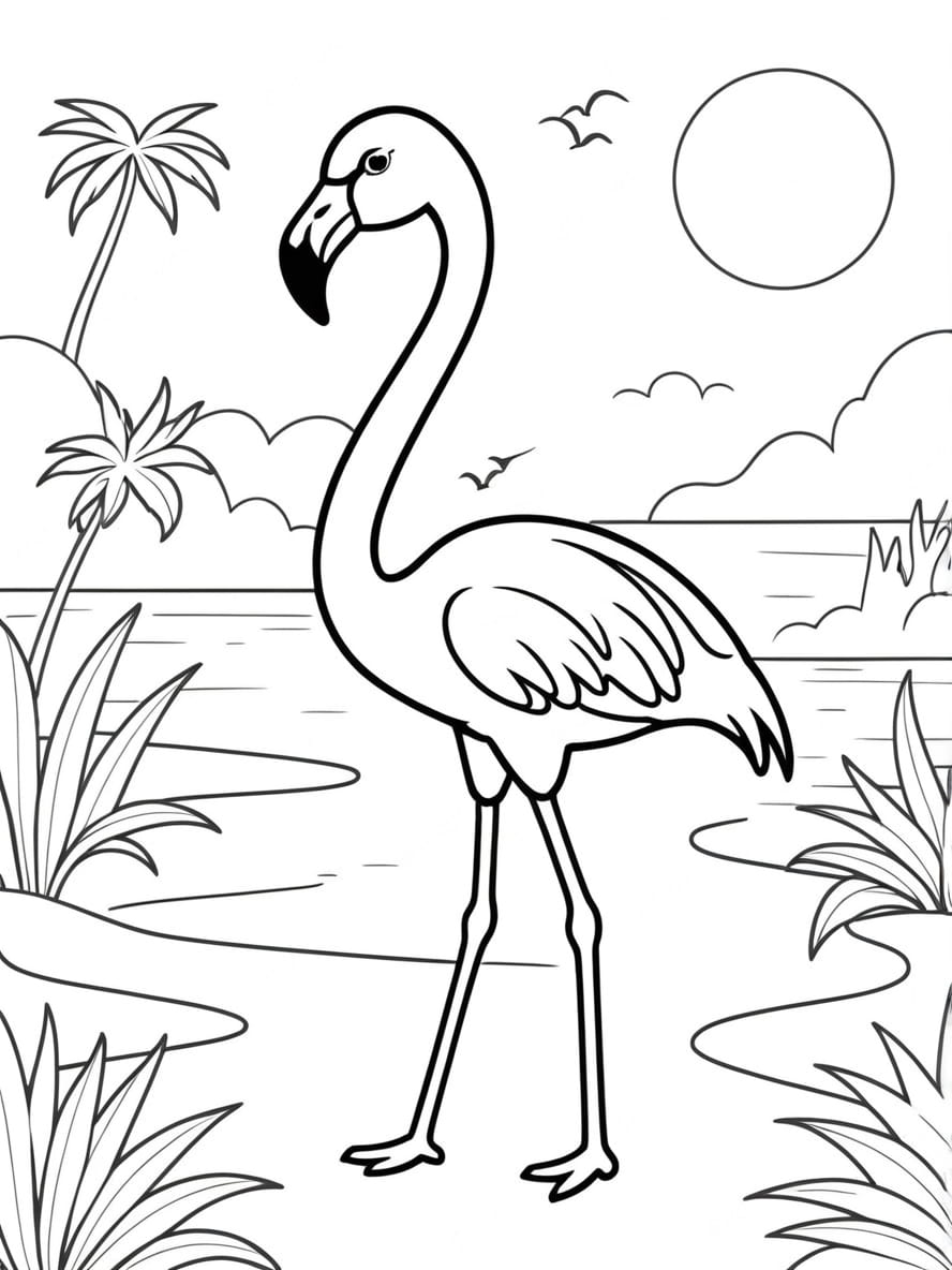 Coloriage Silhouettes De Flamants Roses Et De Couchers De Soleil