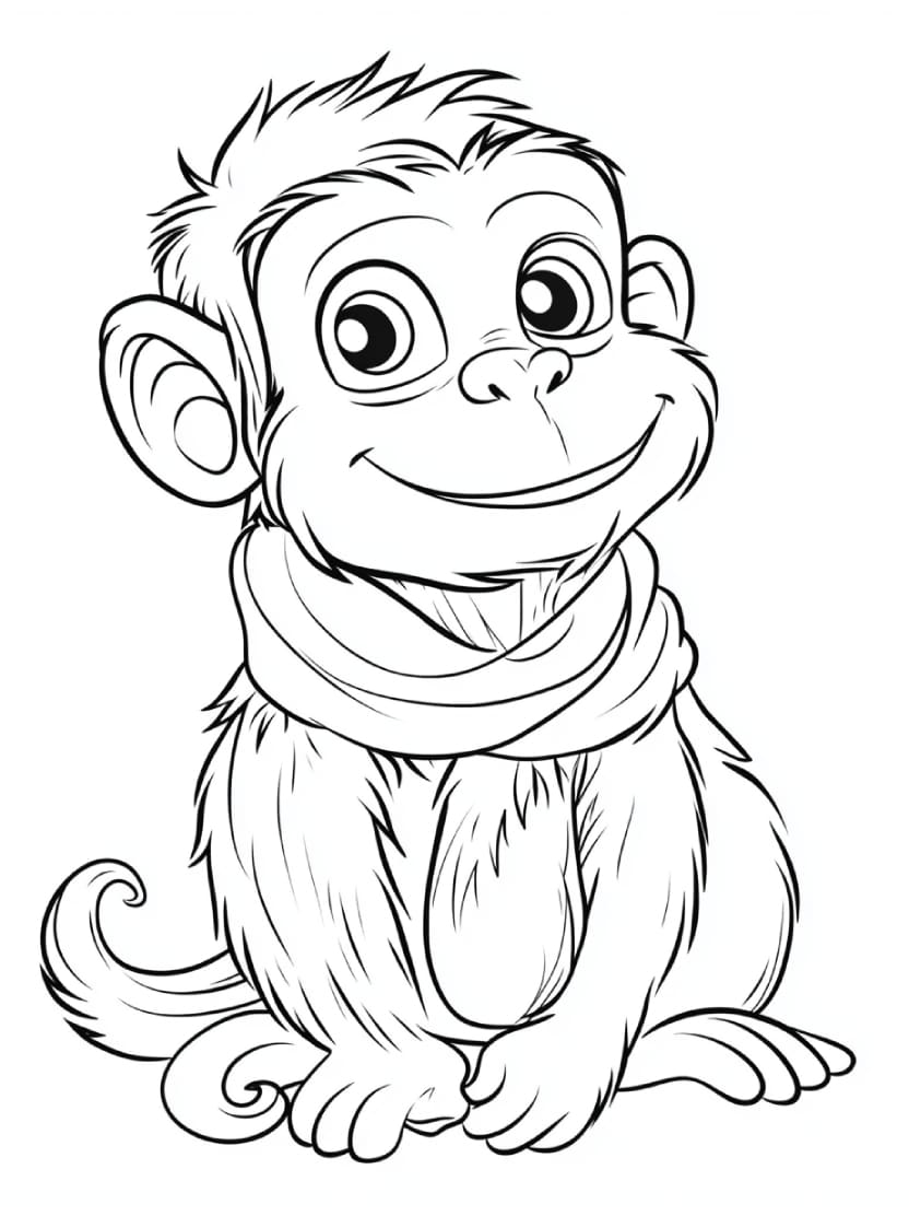 Coloriage Singe Avec Echarpe