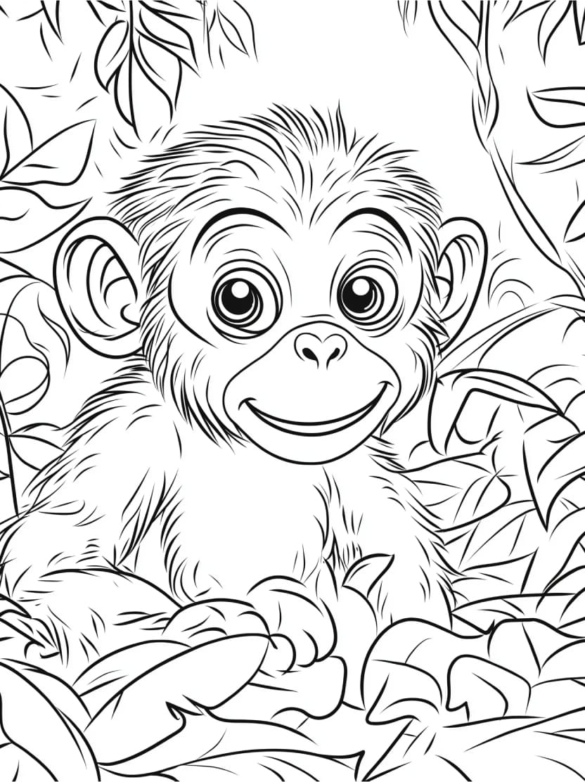 Coloriage Singe Dans La Foret Pour Enfant