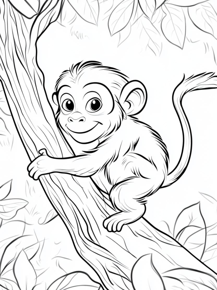 Coloriage Singe Gratuit Grimpant A L Arbre