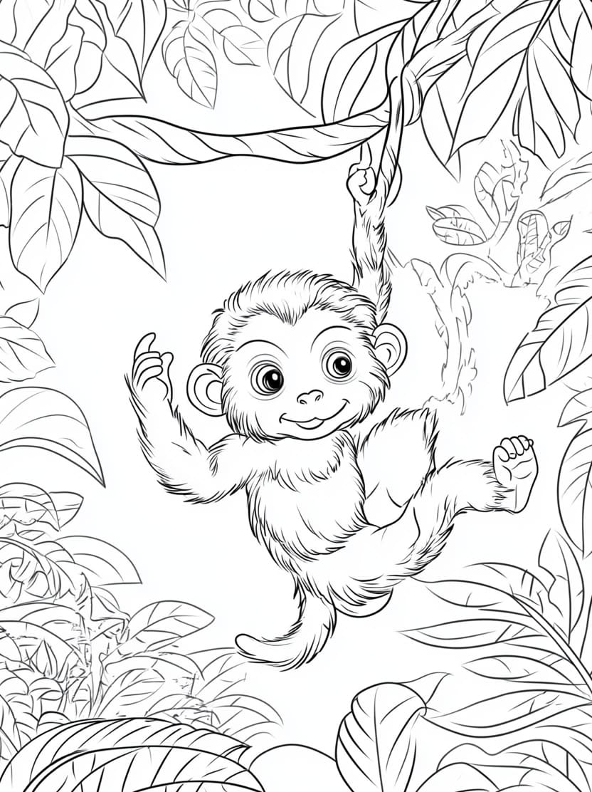 Coloriage Singe Grimpant Dans La Foret