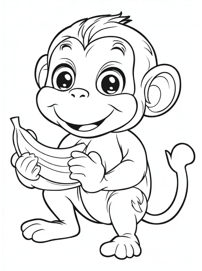 Coloriage Singe Mangeant Une Banane