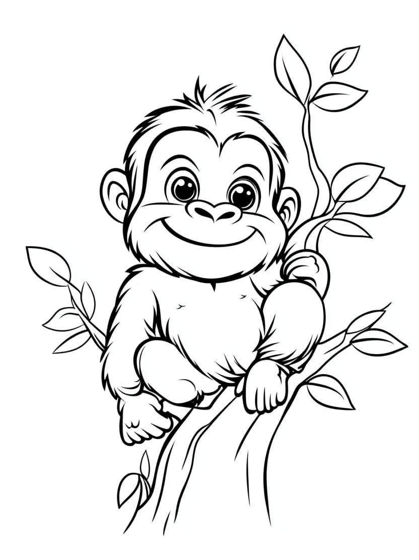 Coloriage Singe Sur Un Arbre