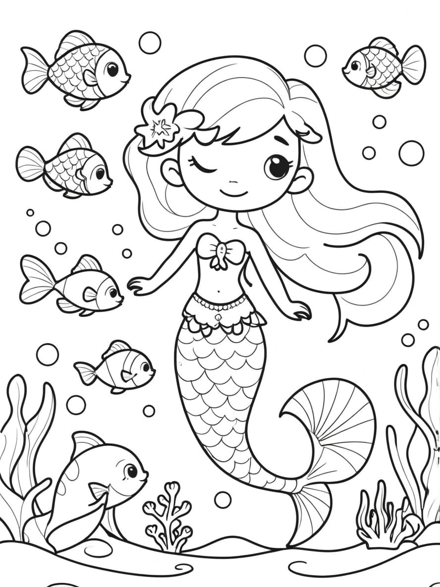 Coloriage Sirene Et Ses Amis