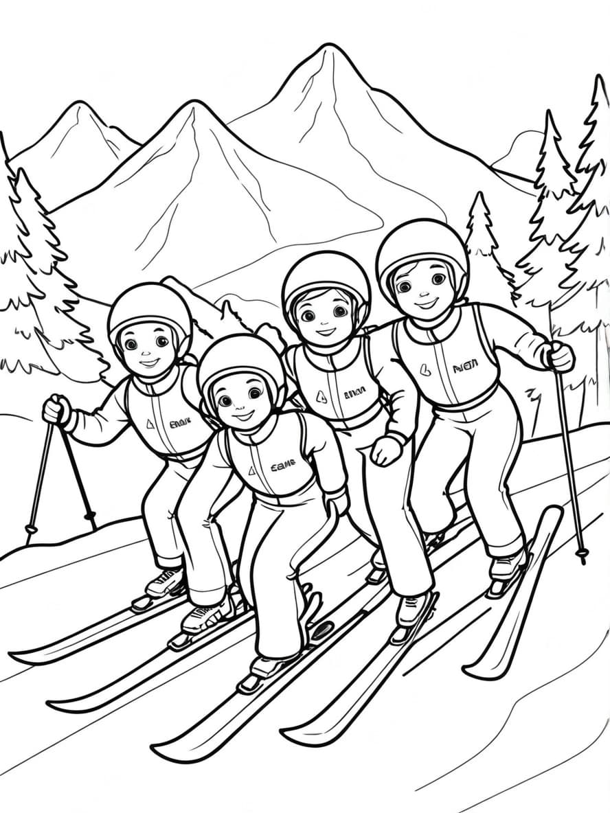 Coloriage Ski Avec Amis