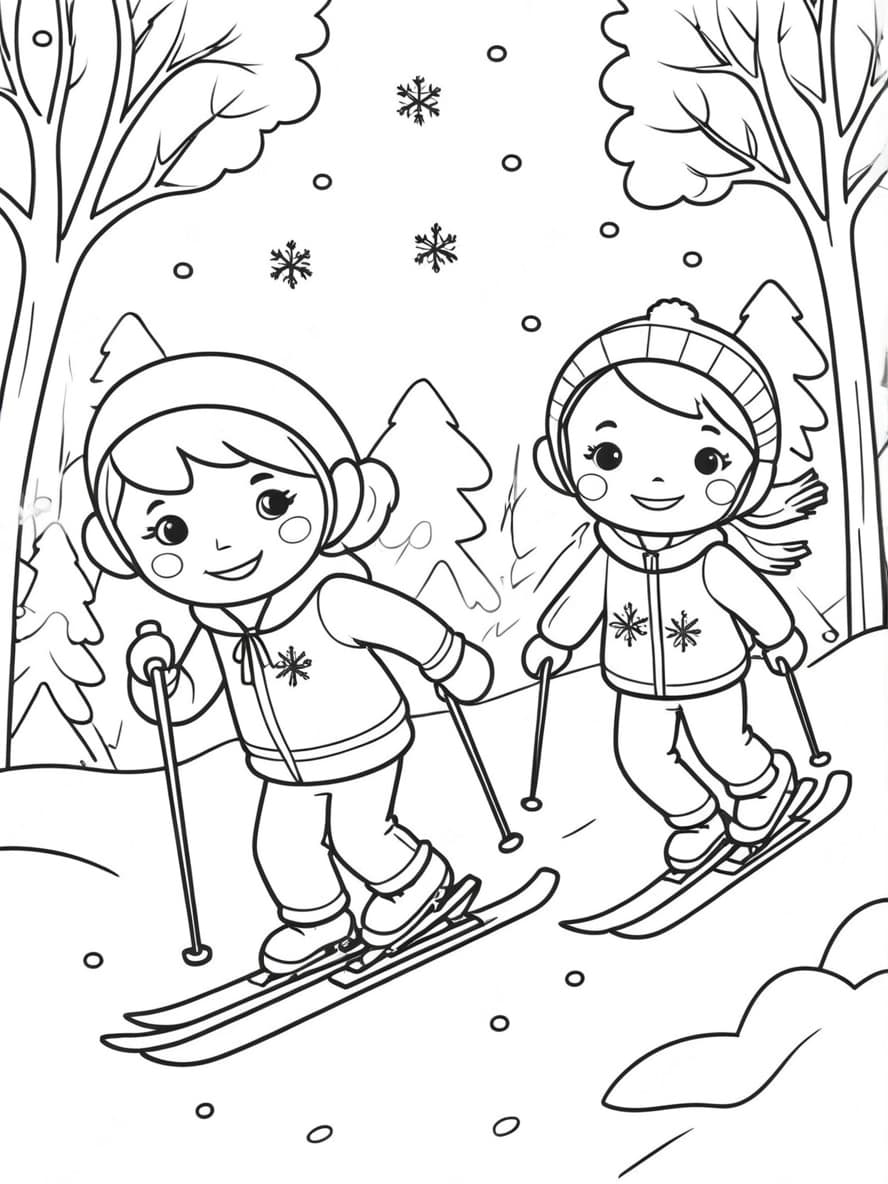 Coloriage Ski Couple