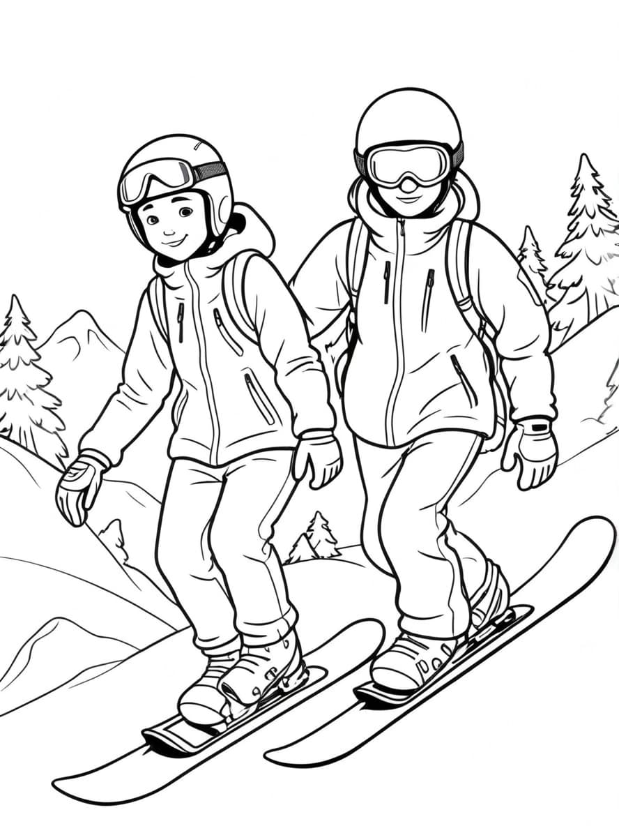 Coloriage Ski Et Skieur Ensemble Sur Une Pente