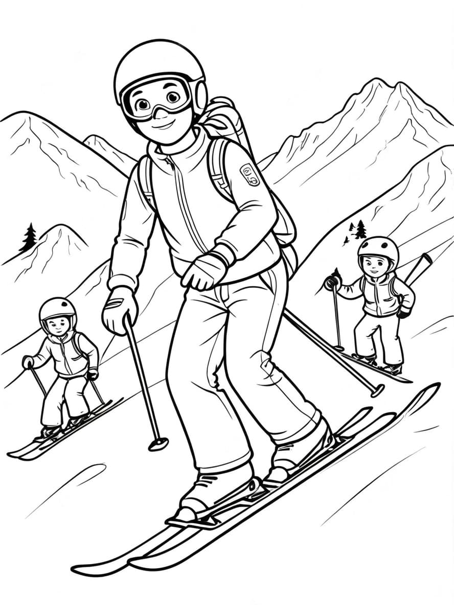 Coloriage Ski Fille