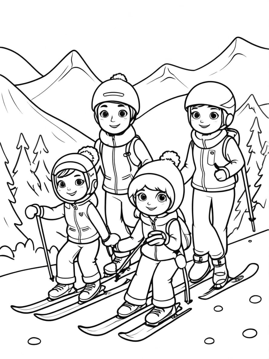 Coloriage Ski Gratuit Famille